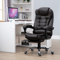 HOMCOM PU Leather Executive Home Office Chair w/ Retractable Footrest Brown