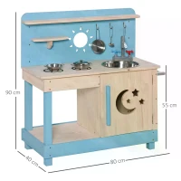 Outsunny Kids Kitchen Playset with Pretend Pots and Pans for 3+ Years Old(m-12)