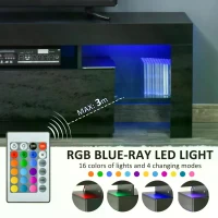 HOMCOM High Gloss TV Stand Cabinet with LED RGB Lights and Remote Control for 43"/50"/55" TV, Media TV Console Table with Compartment, Black(m-6)