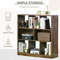 HOMCOM Storage Shelf 3-Tier Bookcase Display Rack Home Organizer for Home Office, Living Room, Playroom, Rustic Brown(m-6)