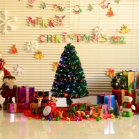 HOMCOM 4ft 120cm Green Fibre Optic Artificial Christmas Tree-Multi colour LED Lights