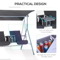 Outsunny Steel Frame 2-Seater  Swing Chair w/ Table Grey(m-5)