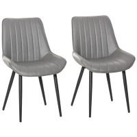 HOMCOM Set Of 2 PU Dining Chairs w/ Cushion Seat Steel Legs Foot Pads Ergonomic Back Home Kitchen Grey(m-1)