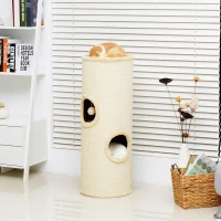 PawHut 97cm Height Cat Tree Scratching Barrel Activity Center Condo Kitten Bed Scratcher Climbing Climber Play House w/ 4 Holes & Hanging Toy(m-1)