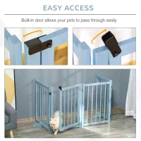 PawHut Pet Gate Wooden Foldable Dog Safety Barrier w/ 4 Panels for Small and Medium Dogs Blue(m-7)