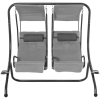 Outsunny Canopy Swing 2 Separate Relax Chairs w/ Handrails and Removable Canopy Grey(m-12)