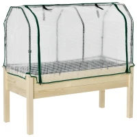 Outsunny Raised Garden Bed Outdoor Elevated Wood Planter Box w/ PE Cover, Natural(m-1)