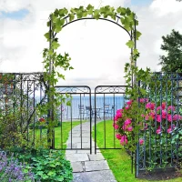 Outsunny Garden Decorative Metal Arch with Gate Outdoor Patio Trellis Arbor for Climbing Plant Archway Antique Black - 108L x 45W x 215Hcm(m-13)