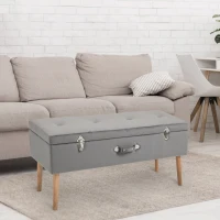 HOMCOM Elegant Velvet Footstool Storage Trunk Stool Silver Chest Ottoman Wood Legs Button Tufted Home Luxe Tidy Stylish Grey 40x52x107cm(m-2)