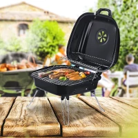 Outsunny Portable Charcoal BBQ Steel Iron Grill w/ Grid Black(m-2)