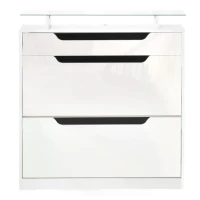 HOMCOM Shoe Storage Cabinet, Shoe Cupboard with Slide Out Drawer, 2 Flip Doors, Tempered Glass Top and Adjustable Shelves for 16 Pairs of Shoes, White(m-11)