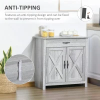 HOMCOM Farmhouse Barn Door Sideboard Storage Cabinet Coffee Bar for LIVING Room – Grey Grain(m-4)