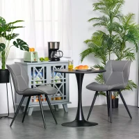 HOMCOM Set of 2 Contrast Stitched PU Leather Racing-Style Dining Chairs Accent Seat w/ Steel Legs Ergonomic Back Padding Home Living Room Grey(m-12)