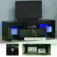 HOMCOM High Gloss TV Stand Cabinet with LED RGB Lights and Remote Control for 43"/50"/55" TV, Media TV Console Table with Compartment, Black(m-5)