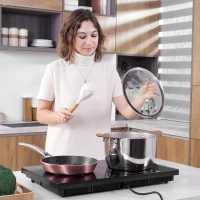 HOMCOM Portable Induction Hob Double Induction Cooker 2800W Twin Hot Plate Electric Cooktop with 8 Power & Temperature Levels 4H Timer Child Lock Sensor Touch LED Display Crystal Glass(m-1)