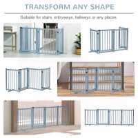 PawHut Pet Gate Wooden Foldable Dog Safety Barrier w/ 4 Panels for Small and Medium Dogs Blue(m-4)
