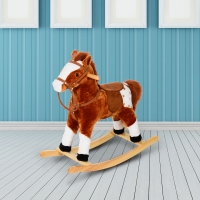 HOMCOM Children Plush Rocking Horse with Sound-Brown