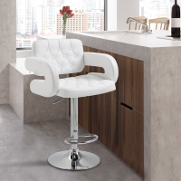 HOMCOM PU Leather Kitchen Bar Stools Swivel Bar Chairs W/Chrome Metal Base - White