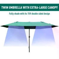 Outsunny 4.6M Sun Umbrella Canopy Double-sided Crank Sun Shade w/ Cross Base Dark Green(m-4)