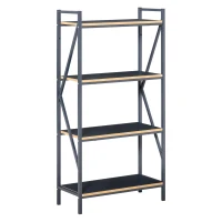 HOMCOM Industrial 4-Tier Bookcase Storage Organizer, Display Rack Open Floor Standing Shelving Unit with Metal Frame for Home Office Study, Blue(m-12)