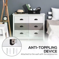 HOMCOM Chest of Drawers, Storage Cabinet, Sideboard Home Organizer 6-Drawer Unit Tower with Round Handle for Bedroom, Living Room, White Grey(m-5)