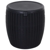 Outsunny 45L Outdoor Patio Rattan Effect Cooler Wicker Knit Round Stool Bar Table Garden Furniture Bucket - Black(m-2)