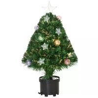 HOMCOM 2FT Pre-lit Artificial Christmas Tree Tabletop Multicoloured Fibre Optic Xmas Decoration w/ LED Lights Pot Table Desk - Green(m-11)