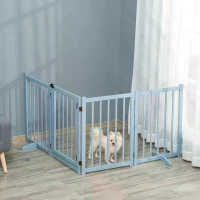 PawHut Pet Gate Wooden Foldable Dog Safety Barrier w/ 4 Panels for Small and Medium Dogs Blue(m-9)