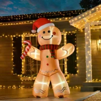 HOMCOM 8ft Christmas Inflatable Gingerbread Man, Lighted Blow Up Yard Decor Indoor Outdoor Garden Lawn Party Prop(m-12)