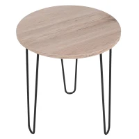 HOMCOM Metal Side Table w/ Round Tabletop Smooth Surface Retro Unique Design Coffee Home Bedroom Furniture Tripod Base Easy Clean Stylish Oak Tone(m-1)