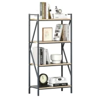 HOMCOM Industrial 4-Tier Bookcase Storage Organizer, Display Rack Open Floor Standing Shelving Unit with Metal Frame for Home Office Study, Blue(m-1)