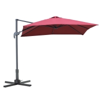 Outsunny Square Umbrella Parasol W/360° Rotation, 245Lx245Wx248H cm-Wine Red