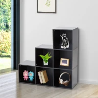HOMCOM 3-tier Step 6 Cubes Storage Unit Particle Board Cabinet Bookcase Organiser Home Office Shelves Black(m-1)