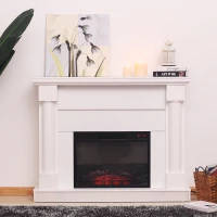 HOMCOM Electric Fireplace Wood Mantel Realistic Flame Freestanding Space Heater w/ Remote Control 2000W White(m-1)