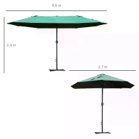 Outsunny 4.6M Sun Umbrella Canopy Double-sided Crank Sun Shade w/ Cross Base Dark Green(m-3)