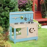 Outsunny Kids Kitchen Playset with Pretend Pots and Pans for 3+ Years Old(m-11)