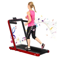 HOMCOM 2.25HP Electric Folding Treadmill, 2-In-1 Running Walking Jogging Machine, with LED Display, Remote Control for Home Office Use, Red(m-1)