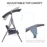 Outsunny Steel Frame 2-Seater  Swing Chair w/ Table Grey(m-4)