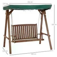 Outsunny Fir Wood 2-Seater Outdoor Garden Swing Chair w/ Canopy Green(m-3)