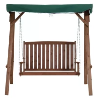 Outsunny Fir Wood 2-Seater Outdoor Garden Swing Chair w/ Canopy Green(m-12)