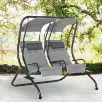 Outsunny Canopy Swing 2 Separate Relax Chairs w/ Handrails and Removable Canopy Grey(m-11)