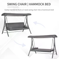 Outsunny 2-in-1 Patio 3 Seater Swing Chair Hammock w/ Cushion Adjustable Canopy Garden(m-4)