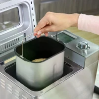HOMCOM 25 in 1 Bread Maker Machine 0.9 KG Capacity Programmable Stainless Steel Dough Maker with Auto Fruit Nut Dispenser Nonstick Pan 3 Loaf Sizes 3 Crust Colours Keep Warm Time Delay, 550W(m-9)