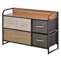 HOMCOM 5-Drawer Dresser, Linen Fabric Chest of Drawers, Dresser Tower Unit for Bedroom Hallway Entryway, Storage Organizer with Steel Frame Wooden Top(m-10)