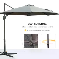 Outsunny 3(m) Offset Parasol Cantilever Hanging Umbrella 360° Rotation w/ Base Dark Grey(m-4)