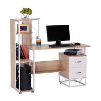 HOMCOM Computer Writing Desk PC Workstation w/2 Drawers Multi-Shelves Home Office Furniture - Oak/White