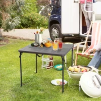 Outsunny 2.8FT Metal Portable Picnic Table Outdoor Furniture, 86Lx86Wx71.5H cm-Black/Brown(m-11)