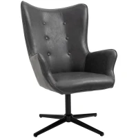 HOMCOM Retro Upholstered Swivel Accent Chair Executive Tufted w/ Metal Base Padding High Back Arms Home Office Comfort Style Seating 74L x 71W x 106H - Black(m-1)