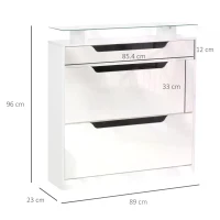 HOMCOM Shoe Storage Cabinet, Shoe Cupboard with Slide Out Drawer, 2 Flip Doors, Tempered Glass Top and Adjustable Shelves for 16 Pairs of Shoes, White(m-3)