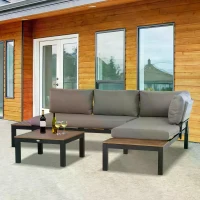 Outsunny 3-Piece Aluminium Frame Outdoor Garden Furniture Set Mixed Grey(m-13)